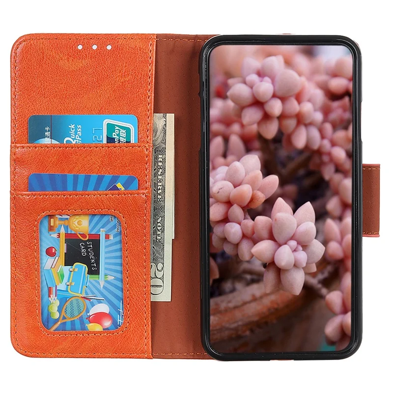 Para Xiaomi Redmi 12 4G Nappa Texture Phone Case Split Leather Wallet Stand Anti-fall Cover - Orange