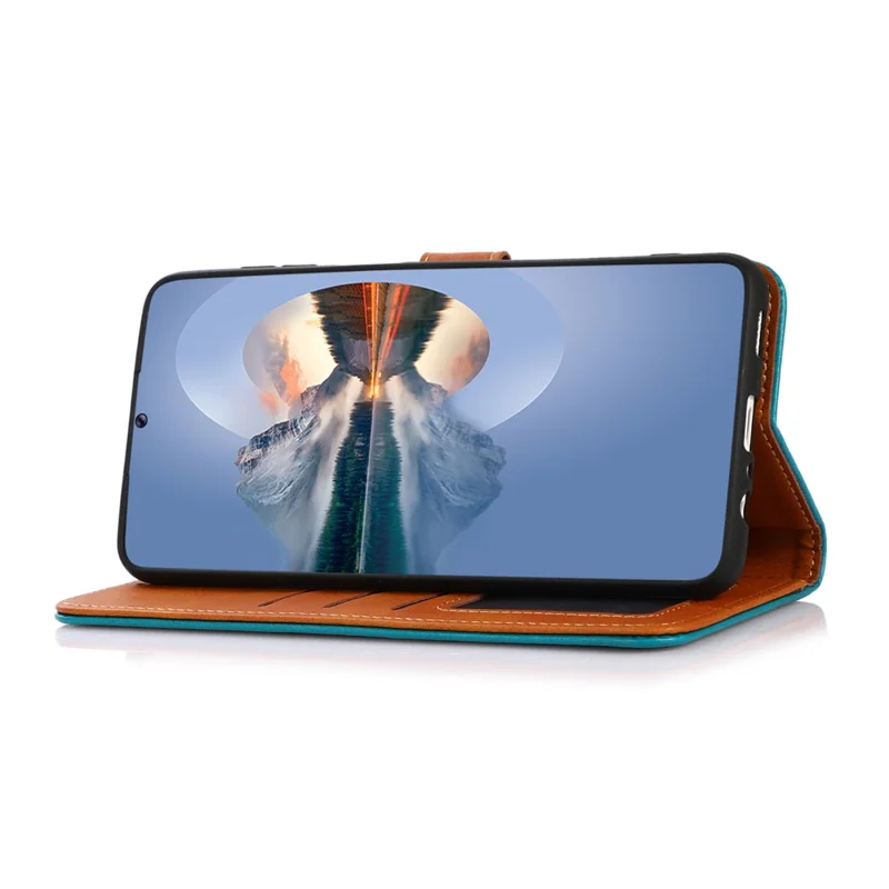 KHAZNEH لجهاز Xiaomi Redmi 12 4G غطاء جلد PU بنسيج جلد البقر نمط المحفظة مع حامل مضاد للسقوط - أسود