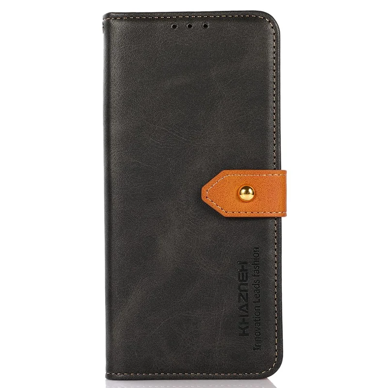 KHAZNEH لجهاز Xiaomi Redmi 12 4G غطاء جلد PU بنسيج جلد البقر نمط المحفظة مع حامل مضاد للسقوط - أسود