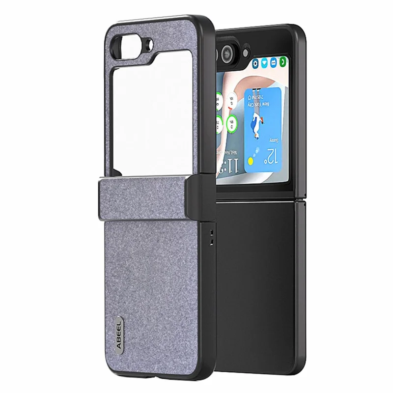 ABEEL For Samsung Galaxy Z Flip5 5G PU Leather Coated PC Case Hinge Design Glitter Phone Cover - Black