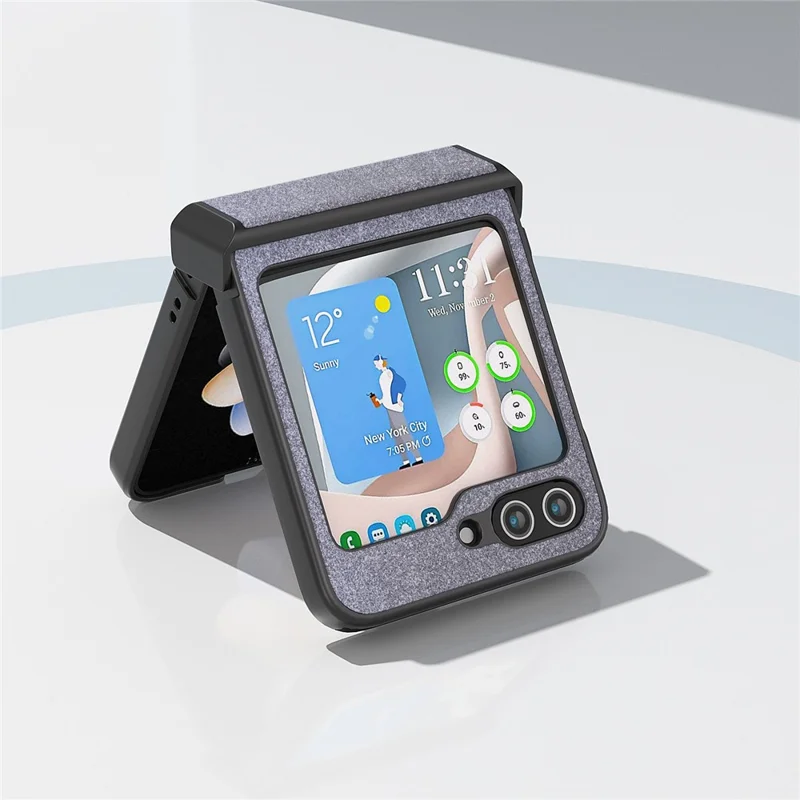 ABEEL For Samsung Galaxy Z Flip5 5G PU Leather Coated PC Case Hinge Design Glitter Phone Cover - Black