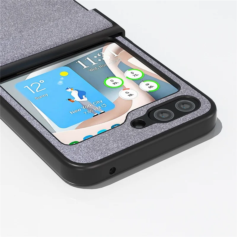 ABEEL For Samsung Galaxy Z Flip5 5G PU Leather Coated PC Case Hinge Design Glitter Phone Cover - Black