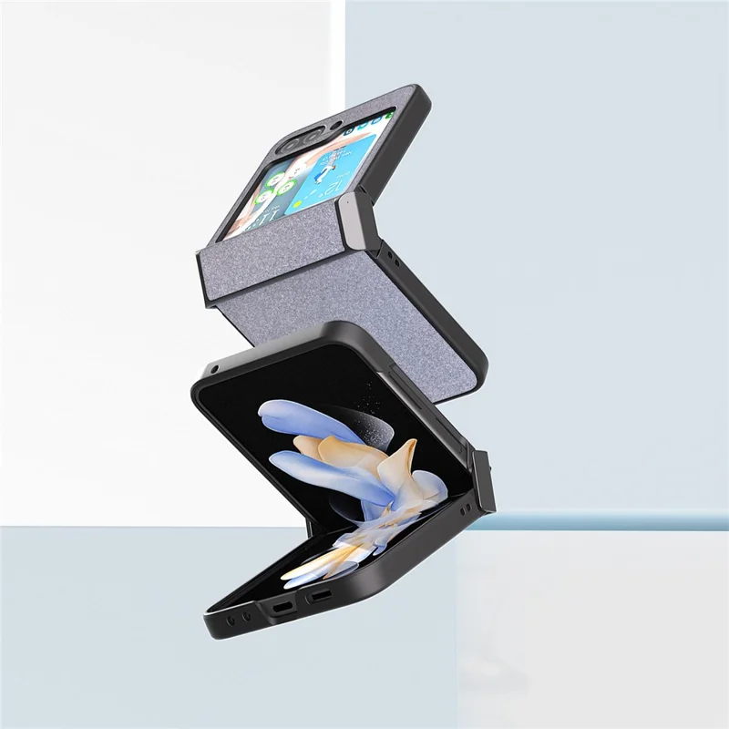 ABEEL For Samsung Galaxy Z Flip5 5G PU Leather Coated PC Case Hinge Design Glitter Phone Cover - Black