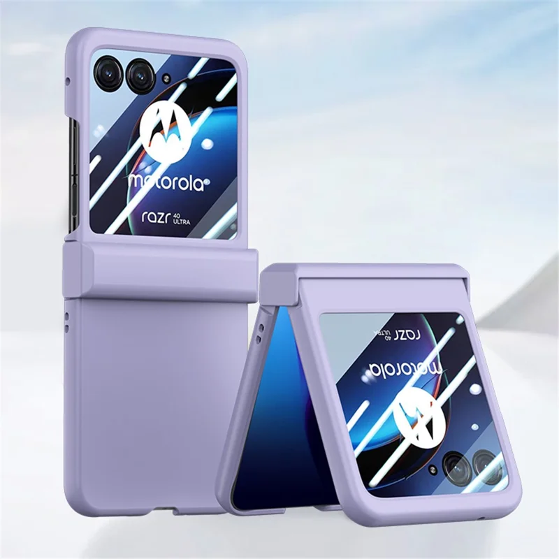 For Motorola Razr 40 Ultra 5G Phone Case Hinge Design PC Cover with Tempered Glass Rear Screen Protector - Purple