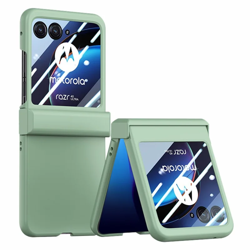 For Motorola Razr 40 Ultra 5G Phone Case Hinge Design PC Cover with Tempered Glass Rear Screen Protector - Light Green