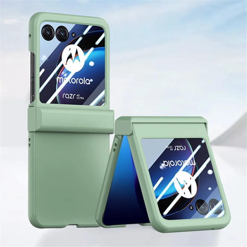 For Motorola Razr 40 Ultra 5G Phone Case Hinge Design PC Cover with Tempered Glass Rear Screen Protector - Light Green