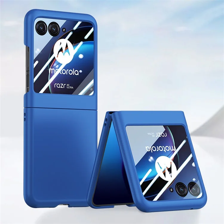 For Motorola Razr 40 Ultra 5G Phone Case Skin-touch PC Cover with Tempered Glass Rear Screen Protector - Dark Blue