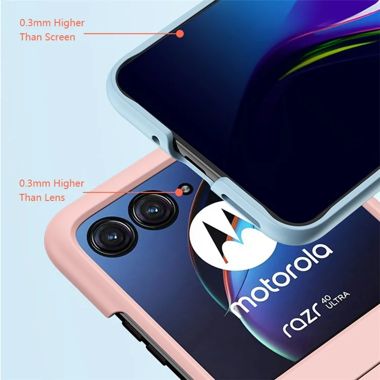 For Motorola Razr 40 Ultra 5G Phone Case Skin-touch PC Cover with Tempered Glass Rear Screen Protector - Dark Blue
