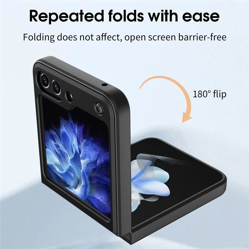 For Samsung Galaxy Z Flip5 5G PC+TPU Phone Case Rotating Kickstand Protective Cover - Black