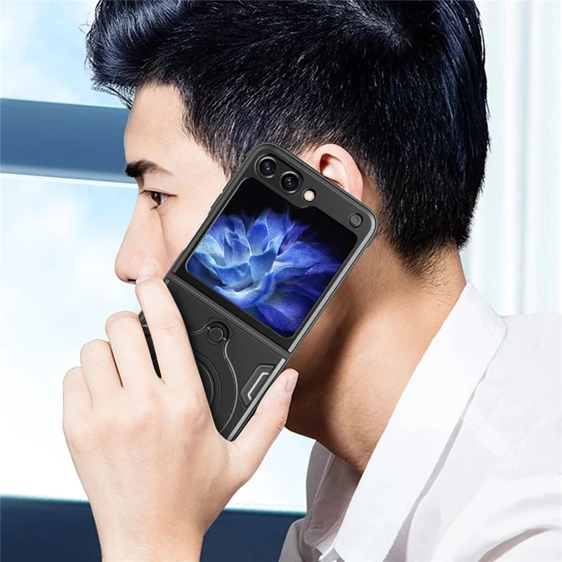 For Samsung Galaxy Z Flip5 5G PC+TPU Phone Case Rotating Kickstand Protective Cover - Black