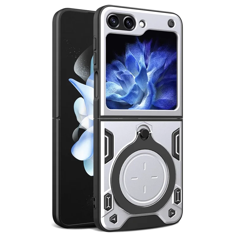 For Samsung Galaxy Z Flip5 5G PC+TPU Phone Case Rotating Kickstand Protective Cover - Silver