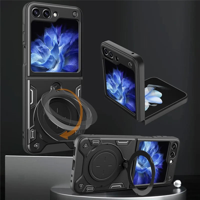 For Samsung Galaxy Z Flip5 5G PC+TPU Phone Case Rotating Kickstand Protective Cover - Silver