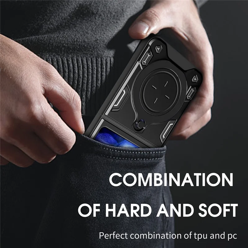 For Samsung Galaxy Z Flip5 5G PC+TPU Phone Case Rotating Kickstand Protective Cover - Silver