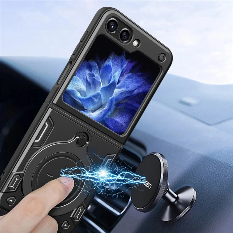 For Samsung Galaxy Z Flip5 5G PC+TPU Phone Case Rotating Kickstand Protective Cover - Silver