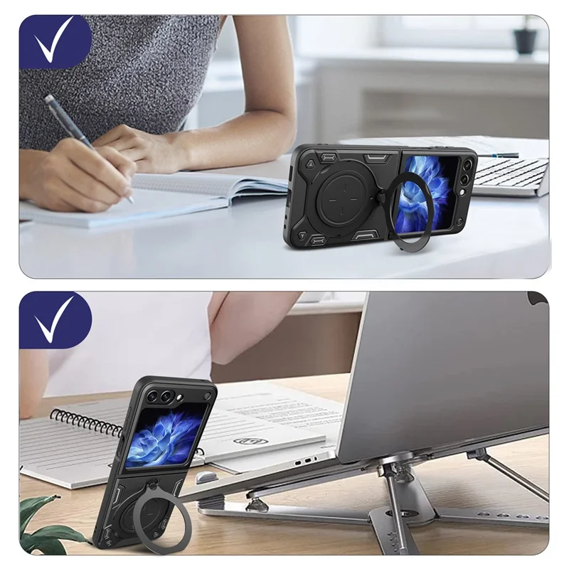 For Samsung Galaxy Z Flip5 5G PC+TPU Phone Case Rotating Kickstand Protective Cover - Silver