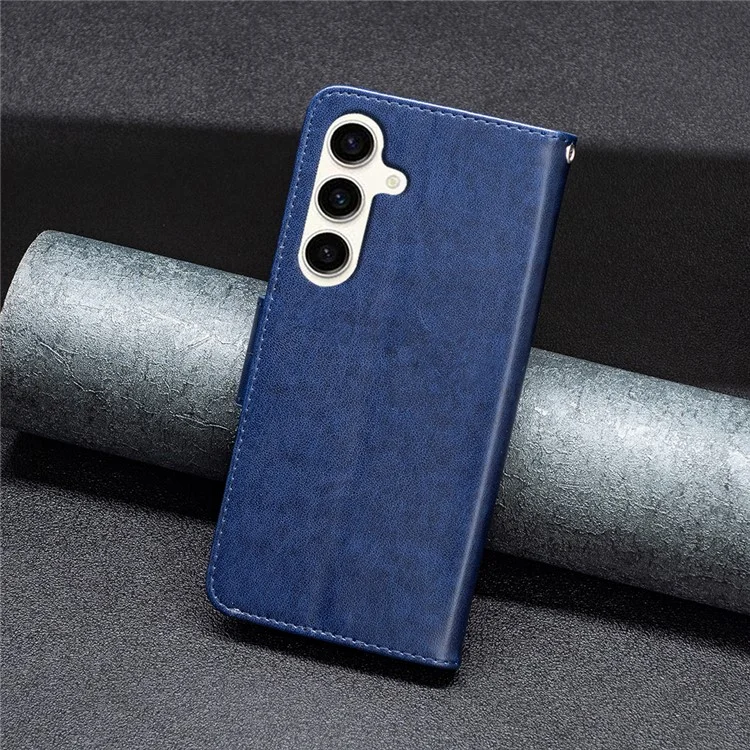 For Samsung Galaxy S23 FE Phone Flip Stand Wallet Case Butterfly Imprinted Leather Cover with Strap - Dark Blue