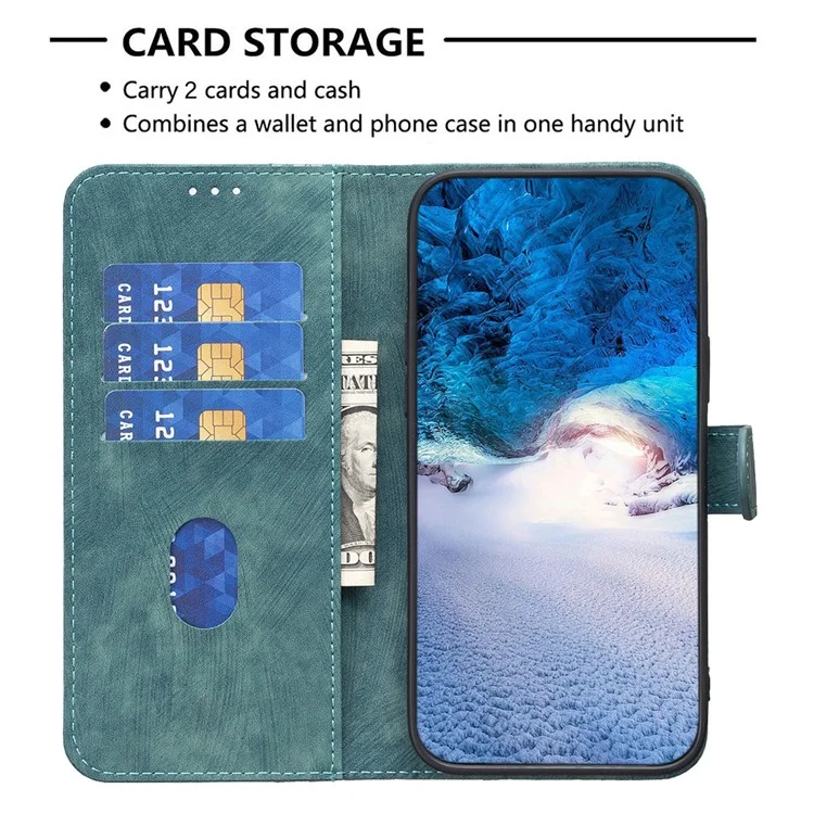 For Samsung Galaxy S23 FE Flip Stand Wallet Case Imprinted Rhombus PU Leather Phone Cover - Green