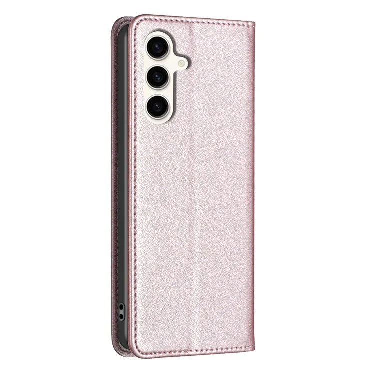 BINFEN COLOR BF18 For Samsung Galaxy S23 FE Auto-absorbed Magnetic Leather Cover Card Holder Phone Case - Rose Gold