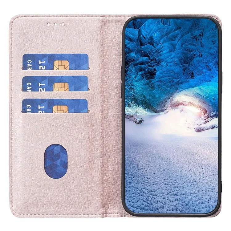 BINFEN COLOR BF18 For Samsung Galaxy S23 FE Auto-absorbed Magnetic Leather Cover Card Holder Phone Case - Rose Gold