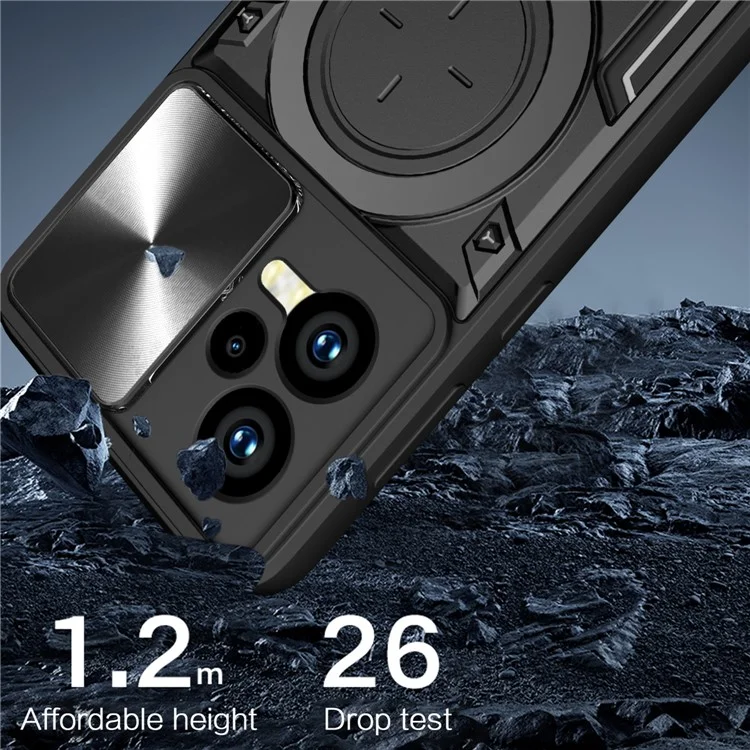 Pour Xiaomi Redmi Note 12 5G (Inde) / (Global) / Poco X5 5G Couvercle Coulissant de Caméra Housse de Téléphone PC+TPU avec Support - Noir