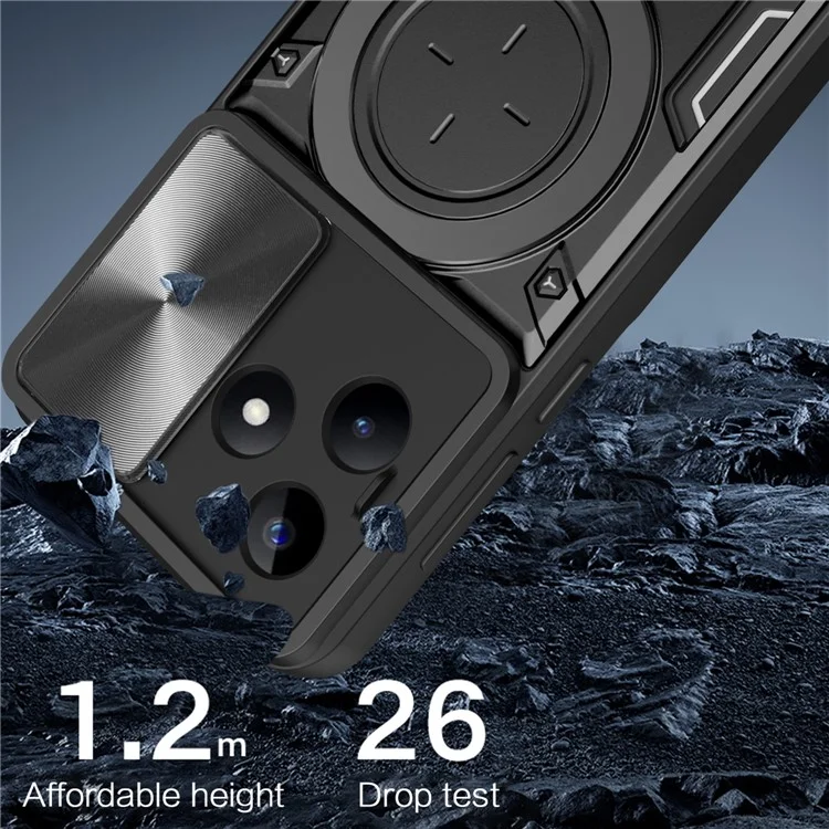 Pour Realme C53 (Global) / C53 (Inde) / C51 Slide Camera Shield Phone Case Rotating Kickstand PC+TPU Back Cover - Noir