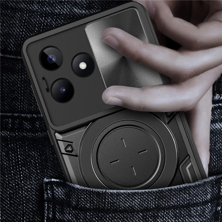Pour Realme C53 (Global) / C53 (Inde) / C51 Slide Camera Shield Phone Case Rotating Kickstand PC+TPU Back Cover - Noir