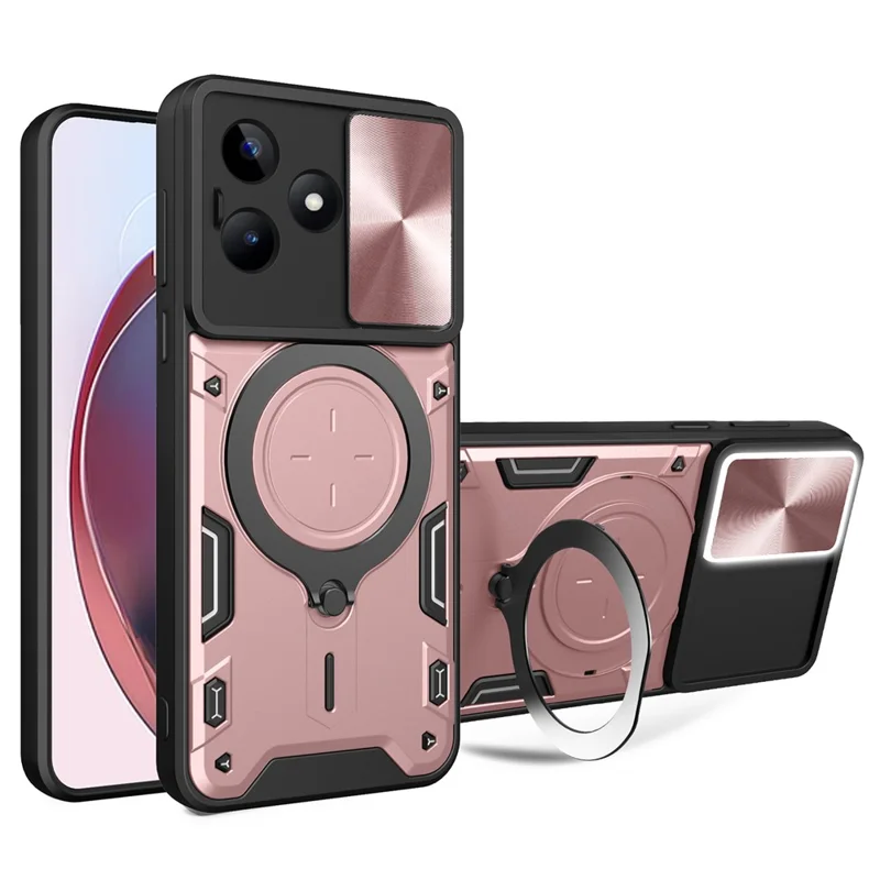 For Realme C53 (Global) / C53 (India) / C51 Slide Camera Shield Phone Case Rotating Kickstand PC+TPU Back Cover - Pink
