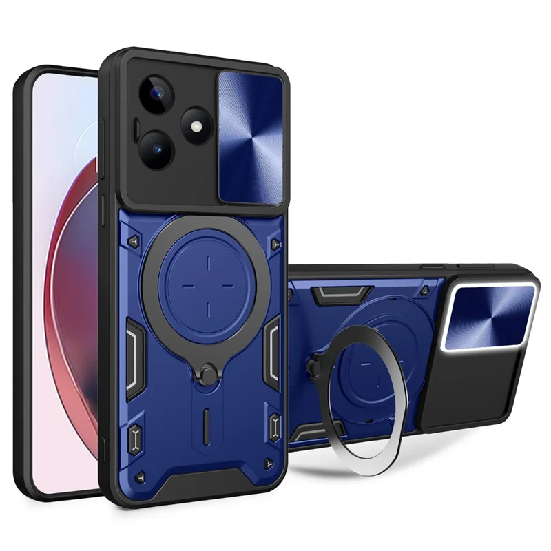 For Realme C53 (Global) / C53 (India) / C51 Slide Camera Shield Phone Case Rotating Kickstand PC+TPU Back Cover - Blue