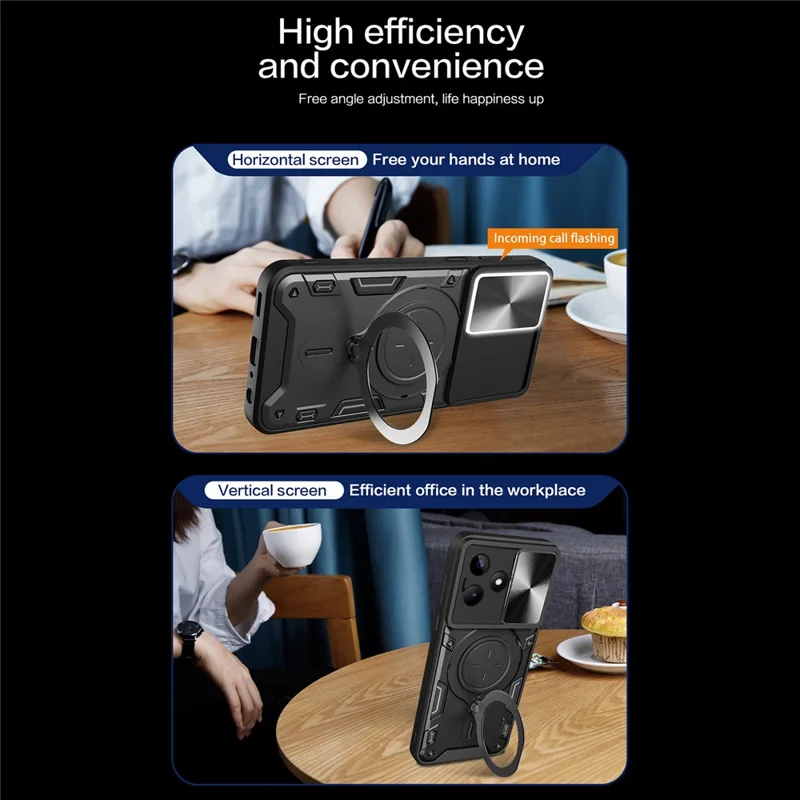 For Realme C53 (Global) / C53 (India) / C51 Slide Camera Shield Phone Case Rotating Kickstand PC+TPU Back Cover - Blue