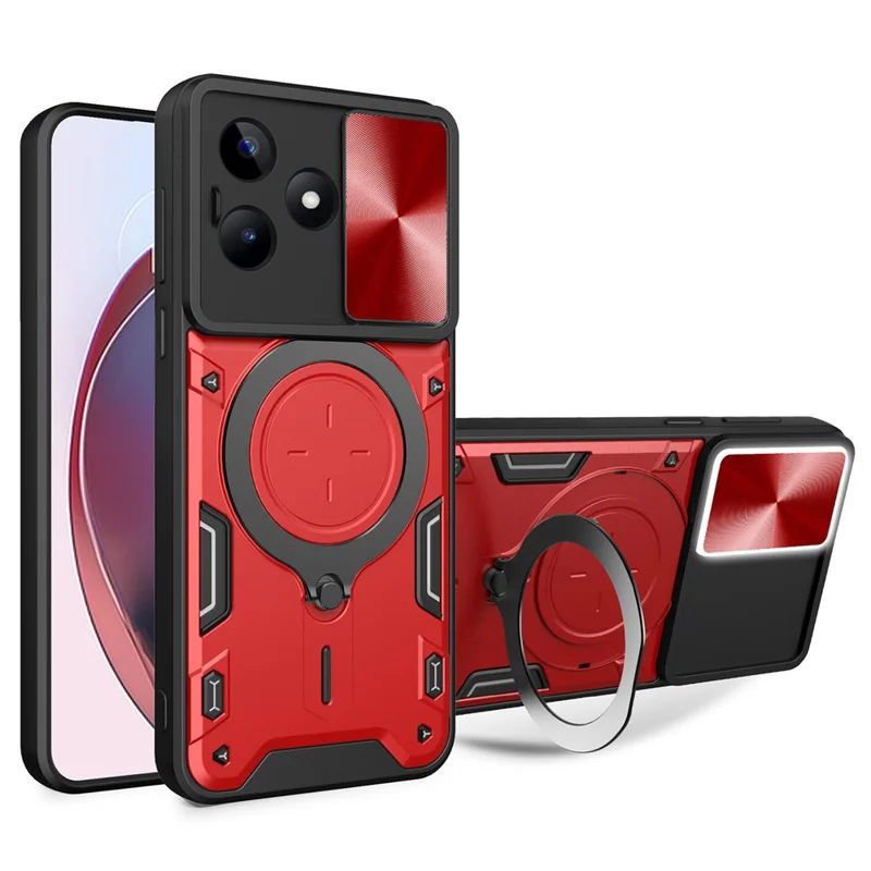 For Realme C53 (Global) / C53 (India) / C51 Slide Camera Shield Phone Case Rotating Kickstand PC+TPU Back Cover - Red