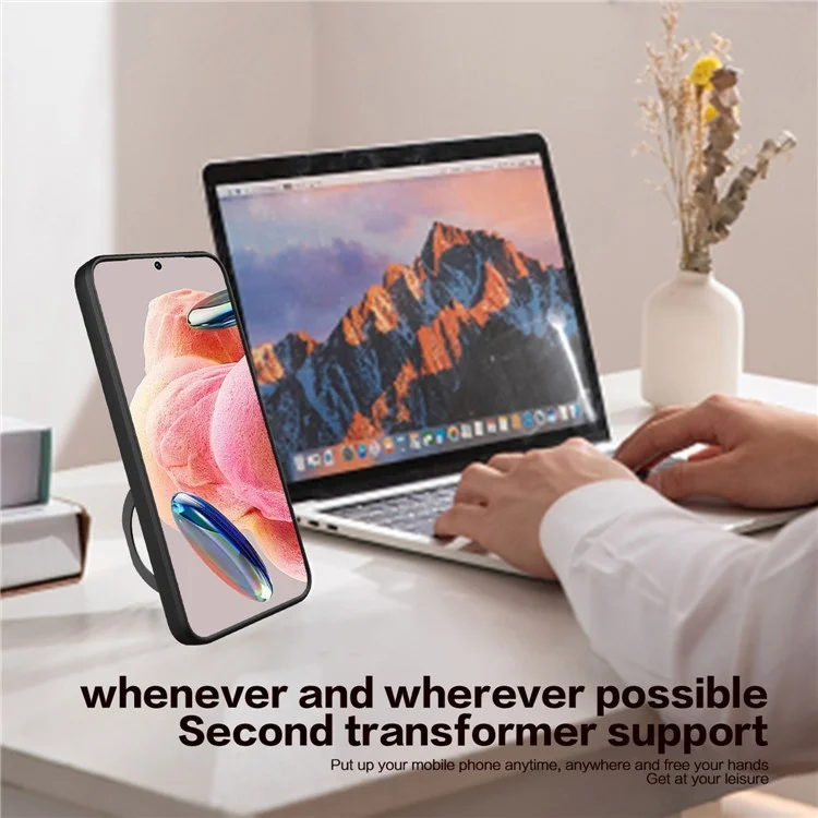 Para Xiaomi Redmi Note 12 4G Slide Camera Guard Phone Case PC+TPU Cover with Rotating Kickstand - Preto