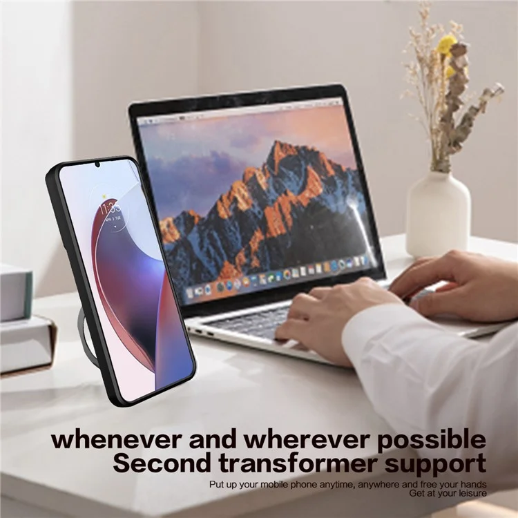 Étui à béquille pour Xiaomi Poco F5 Pro 5G / Redmi K60 5G / K60 Pro 5G Coque en PC+TPU avec couvercle coulissant pour caméra - Noir