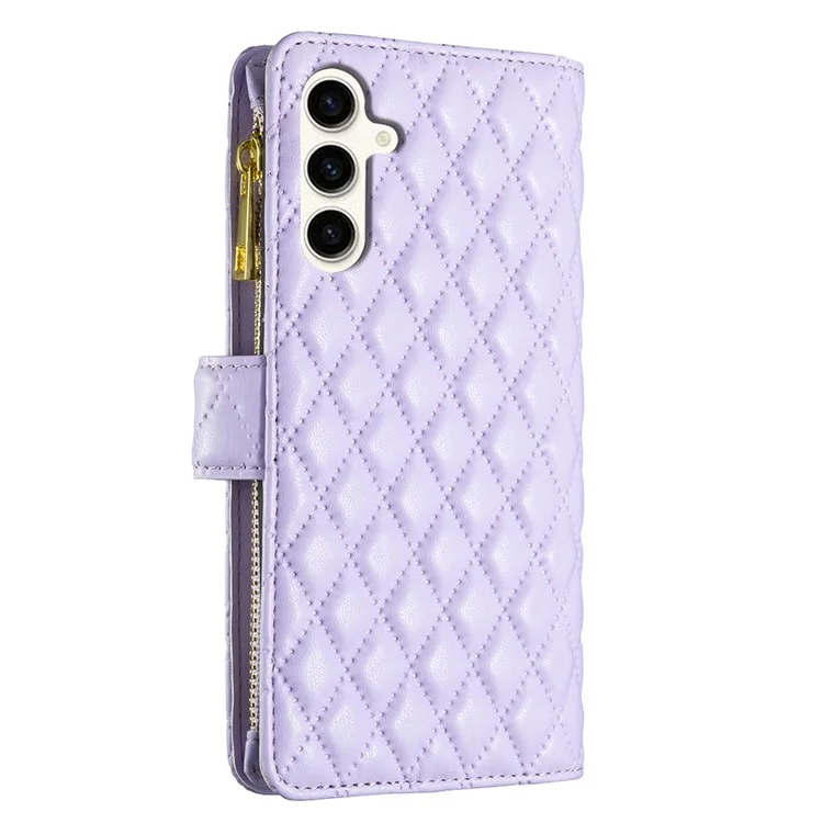 BINFEN COLOR BF Style-15 для Samsung Galaxy S23 FE Кожаный чехол-бумажник с молнией Подставка Чехол для телефона - Фиолетовый