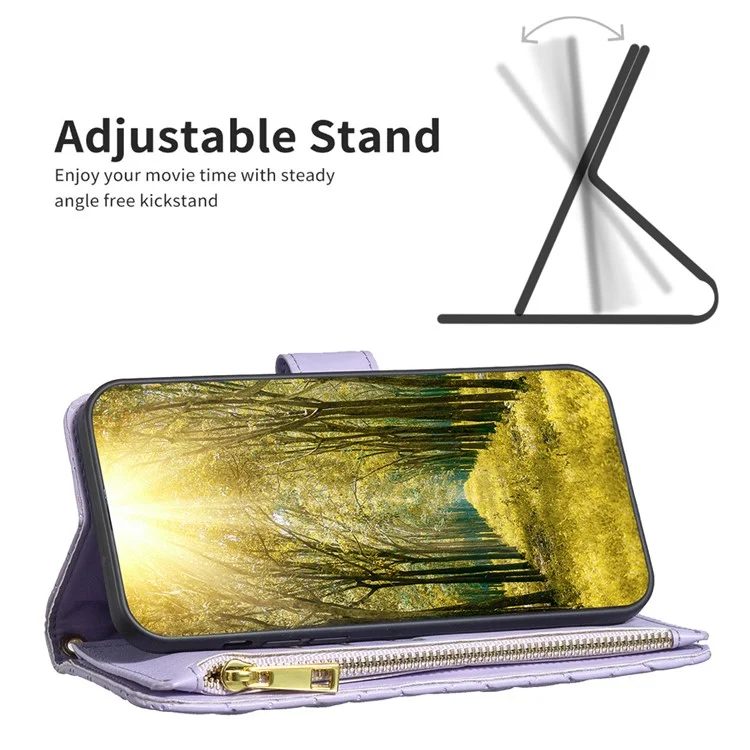 BINFEN COLOR BF Style-15 для Samsung Galaxy S23 FE Кожаный чехол-бумажник с молнией Подставка Чехол для телефона - Фиолетовый