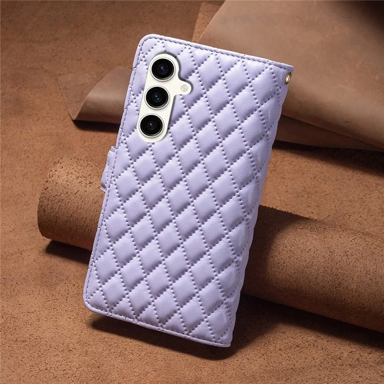 BINFEN COLOR BF Style-15 для Samsung Galaxy S23 FE Кожаный чехол-бумажник с молнией Подставка Чехол для телефона - Фиолетовый
