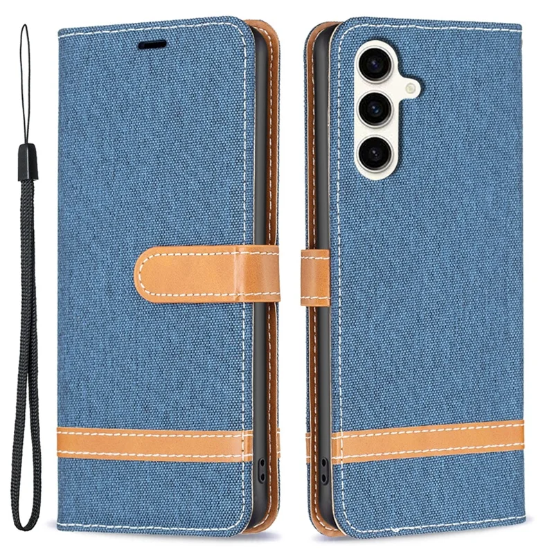 Futerał skórzany PU z tkaniny dżinsowej i portfelem na telefon Samsung Galaxy S23 FE z podstawką – granatowy