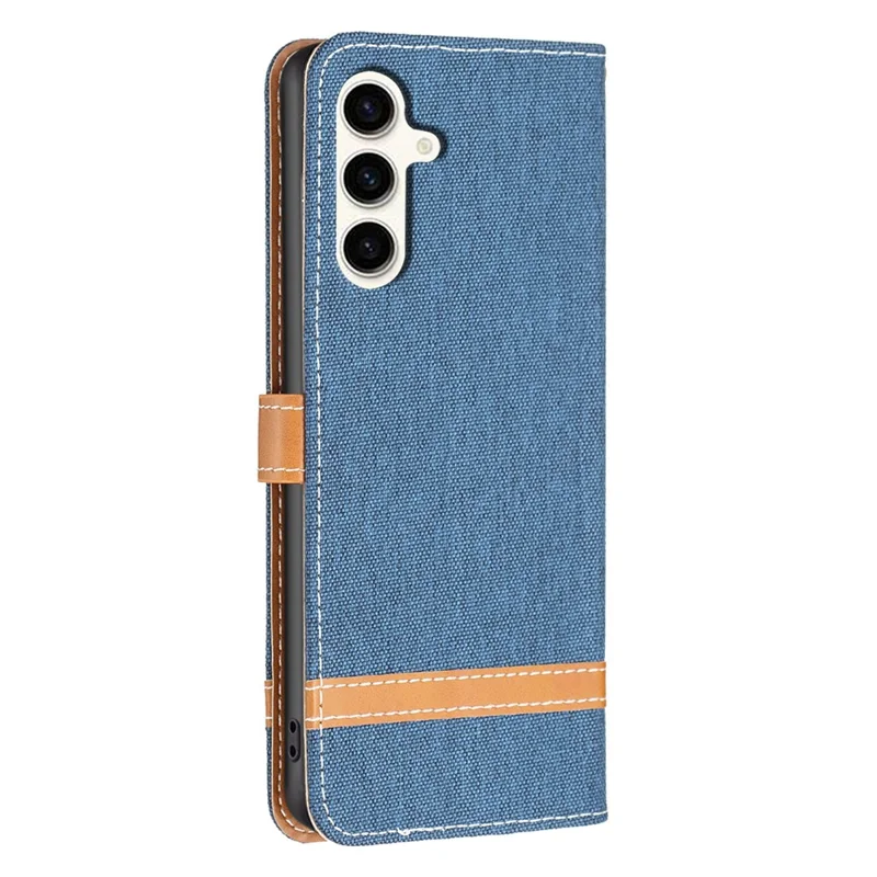 Futerał skórzany PU z tkaniny dżinsowej i portfelem na telefon Samsung Galaxy S23 FE z podstawką – granatowy