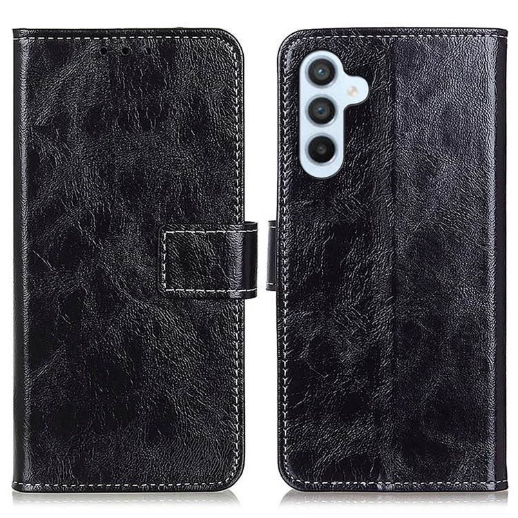 Per Samsung Galaxy S23 FE Cell Phone Case Stand Retro Crazy Horse Texture PU Leather Phone Cover Wallet - Nero
