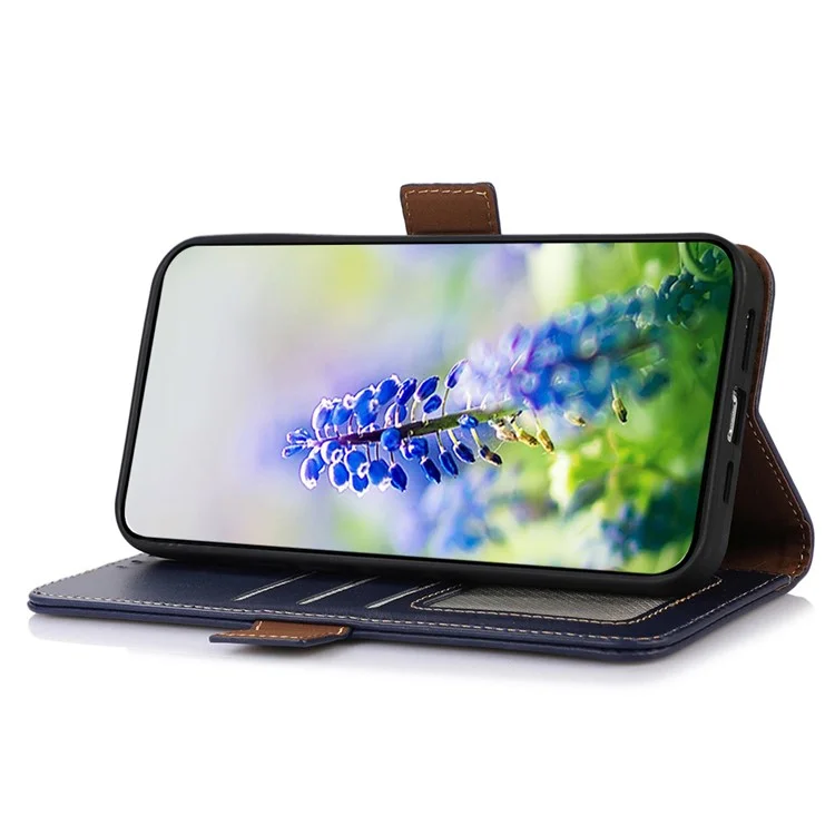 Para Samsung Galaxy S23 FE RFID Blocking Crazy Horse Texture Genuine Cow Leather Wallet Stand Cover Phone Case - Blue