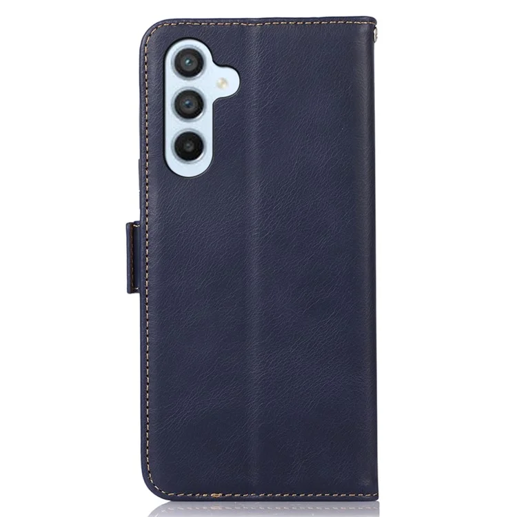 Para Samsung Galaxy S23 FE RFID Blocking Crazy Horse Texture Genuine Cow Leather Wallet Stand Cover Phone Case - Blue