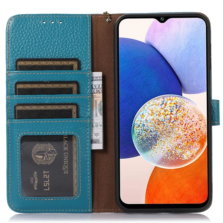 Echtes Rindsleder-Cover für Samsung Galaxy S23 FE RFID-blockierendes Wallet-Stand-Handyhülle - Blau