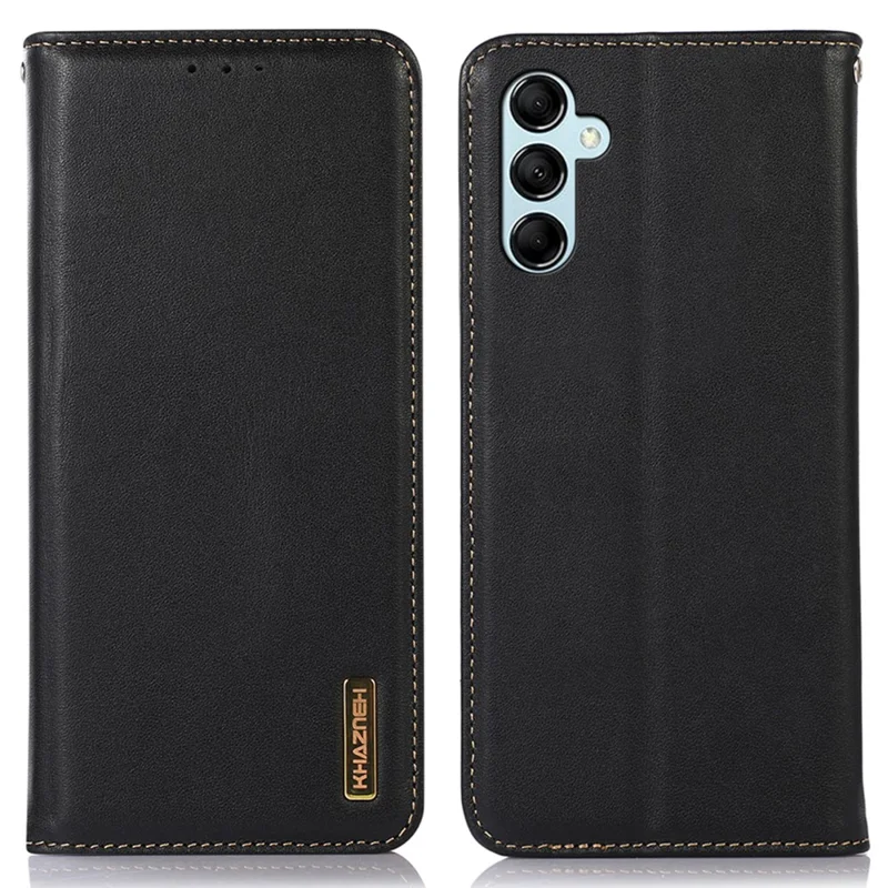 KHAZNEH For Samsung Galaxy S23 FE Wallet Phone Case RFID Blocking Genuine Cow Leather Shell Phone Stand Cover - Black