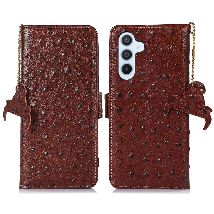 Защитный кожаный чехол с RFID-блокировкой для Samsung Galaxy S23 FE Genuine Cowhide Leather Phone Cover Wallet Stand Case - Coffee
