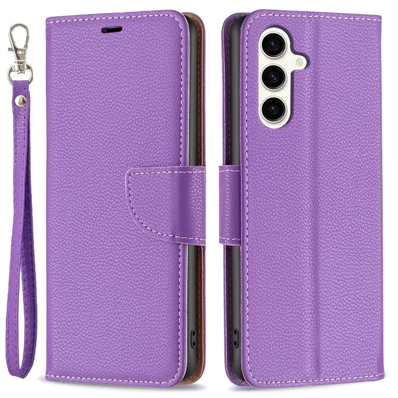 For Samsung Galaxy S23 FE PU Leather Wallet Case Litchi Texture Anti-drop Stand Phone Cover - Purple