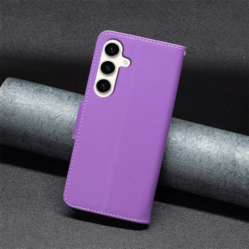 For Samsung Galaxy S23 FE PU Leather Wallet Case Litchi Texture Anti-drop Stand Phone Cover - Purple