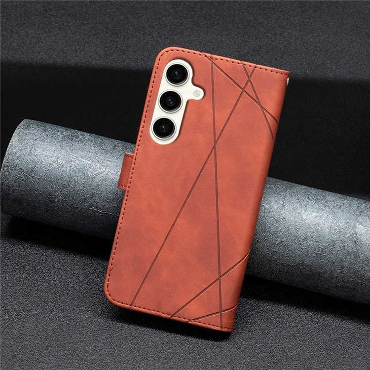 BINFEN COLOR For Samsung Galaxy S23 FE Phone Cases Wallet Stand Geometry Imprinted Leather Cover - Brown