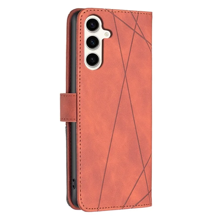 BINFEN COLOR For Samsung Galaxy S23 FE Phone Cases Wallet Stand Geometry Imprinted Leather Cover - Brown