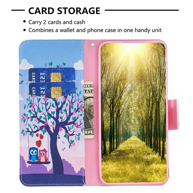 Wallet Case for Samsung Galaxy S23 FE PU Leather Pattern Printing Stand Flip Phone Cover - Two Owls