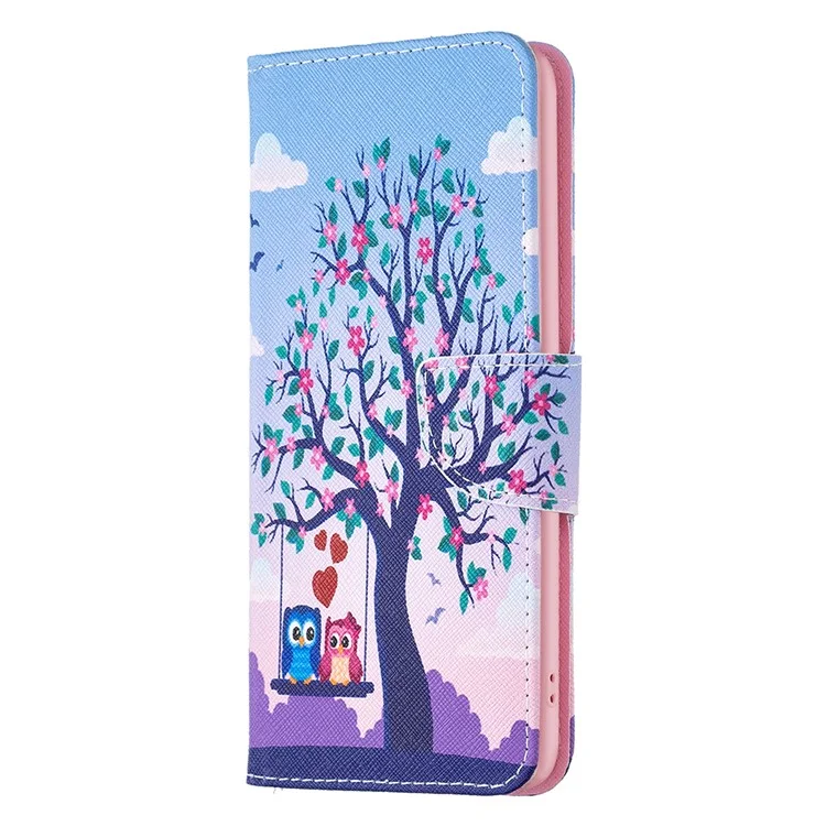 Wallet Case for Samsung Galaxy S23 FE PU Leather Pattern Printing Stand Flip Phone Cover - Two Owls