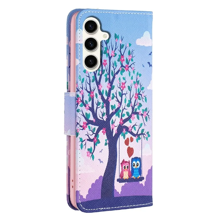 Wallet Case for Samsung Galaxy S23 FE PU Leather Pattern Printing Stand Flip Phone Cover - Two Owls